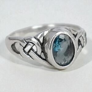 Vintage Sterling Silver Celtic Knot Blue CZ Statement Ring Size 6.75 925